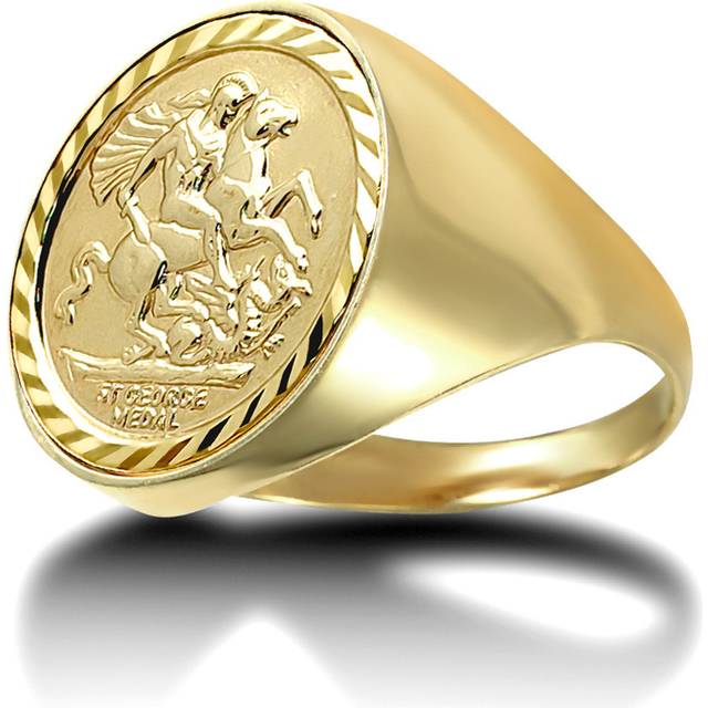 (O) Jewelco London Men's Solid 9ct Gold Domed Polished St George & Dragon Medallion Ring (Half Sov Size) - JRN172-H-SG