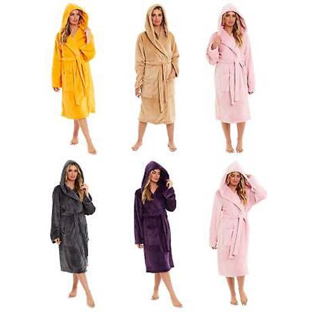 Womens hooded dressing gown robes flannel fleece soft plush robe bathrobe gowns