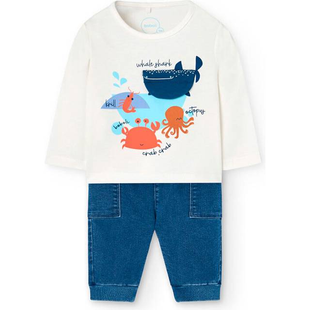 Boboli Baby Boys Blue Denim Jersey Joggers Set - Blue/Ivory - 9 month