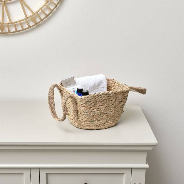Rustic Woven Storage Basket With Handles - Small - Brown - One Size