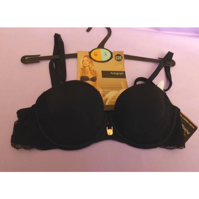 M&s rosie marks & spencer 32a black silk & lace multiway padded balcony bra