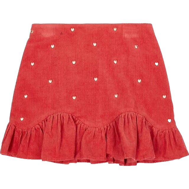 Girls age 14-15 years skirt m&s cord frill edge hearts cotton red orange