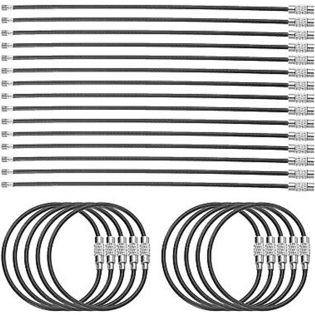25pcs wire keychain cable 6" plastic coated 2mm stainless steel key ring black