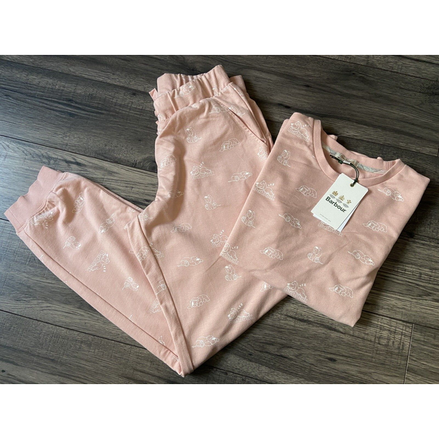 Barbour pink logo & sleeping dog print pyjamas loungewear set size xs