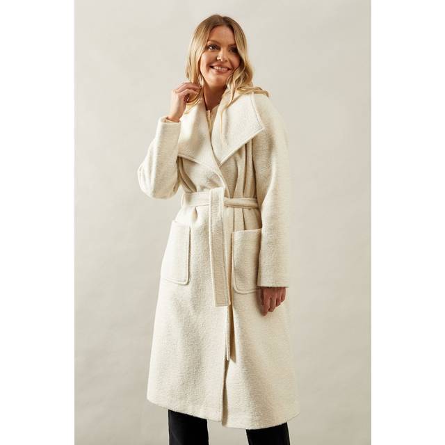 Womens Shawl Collar Belted Coat - Ivory - 18