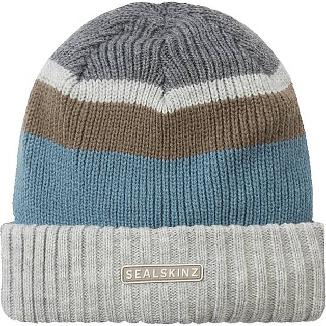 SealSkinz Cromer Waterproof Cold Weather Roll Cuff Striped Beanie Cream/Blue/Brown/Grey