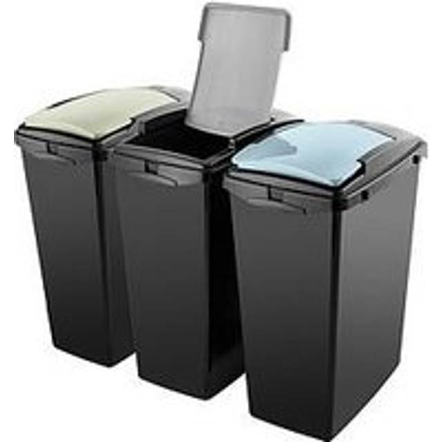 Addis Set Of 3 40Ltr Recycling Bins - Green, Blue & Grey - One Colour