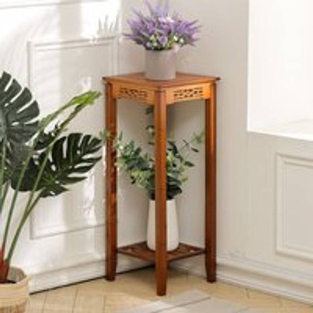 Brown 2 Tier Bamboo Plant Stand Classic Flower Stand