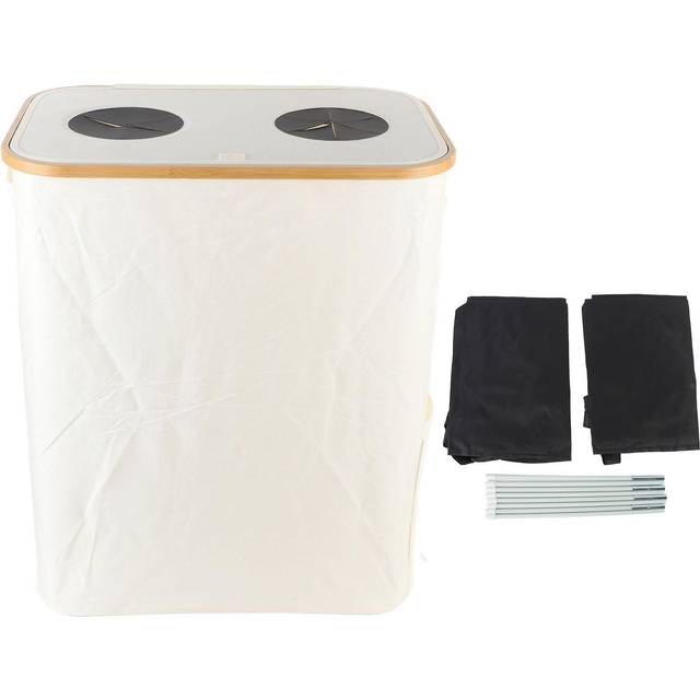 Recycling Bin Storage Reusable Double Inner Bag Foldable Recycling Storage Collection Container beige