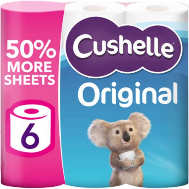 Cushelle Original 50% Longer Lasting Toilet Tissue 6 Equals 9 Regular Rolls