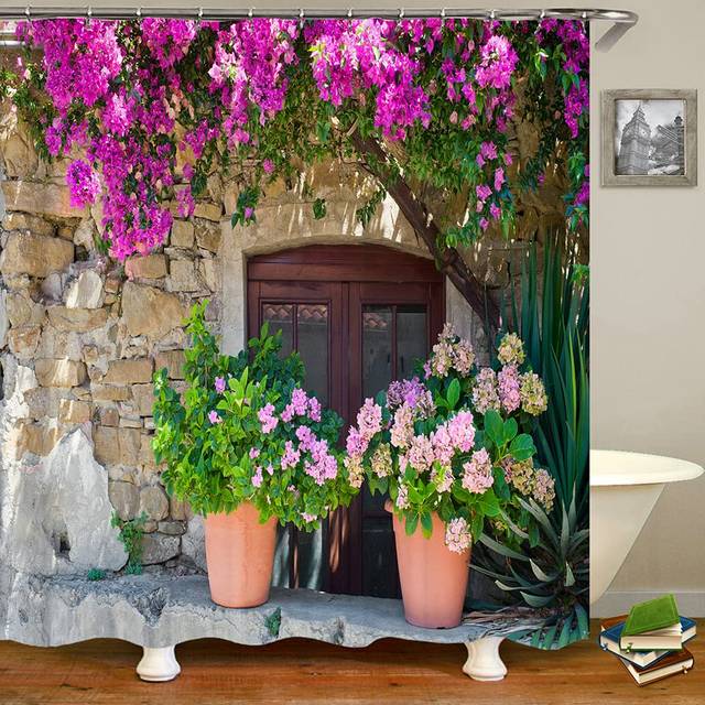 JIANGLANY Italian Outdoor Shower Curtain View of Red 3D 71"X 71" Green