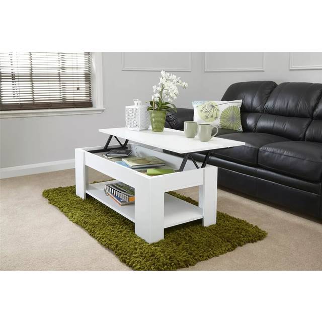 Lift up coffee table in white with hidden storage h39.5cm x w105cm x d50cm