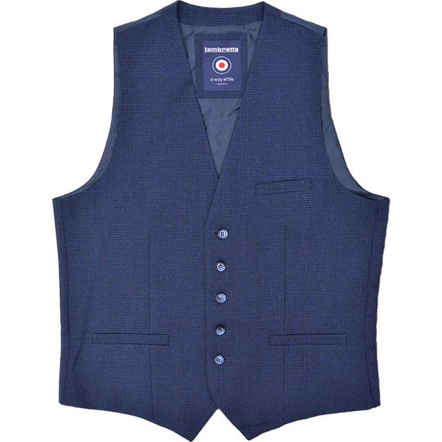(40 in, Navy) Lambretta Mens Spencer Checked Waistcoat