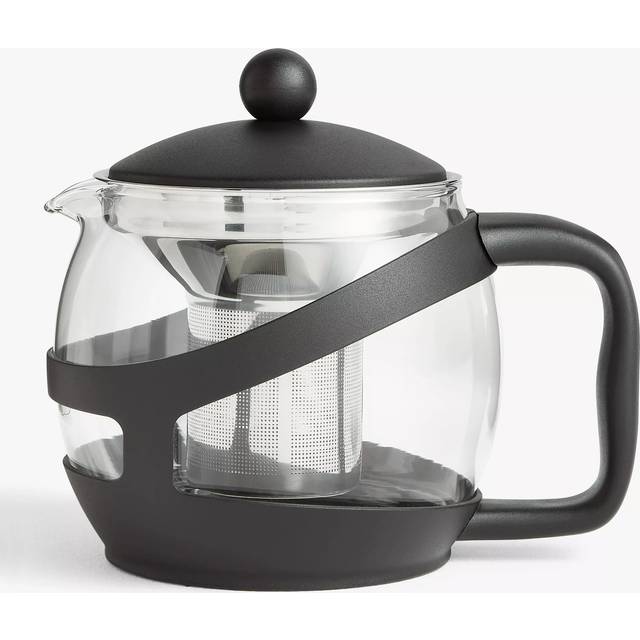 John Lewis 5 Cup Glass Teapot with Filter, 1.2L, Clear/Black