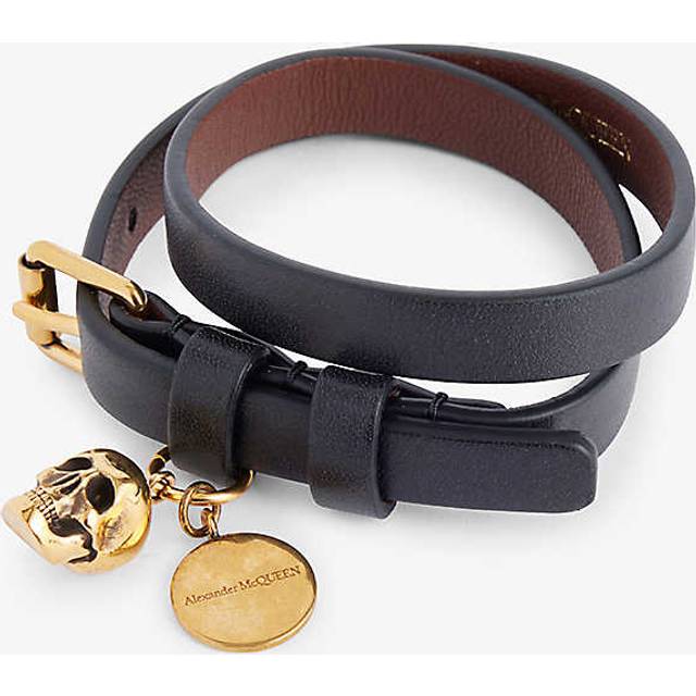 Alexander Mcqueen Mens Black Skull Double-wrap Leather Bracelet 44cm - BLACK
