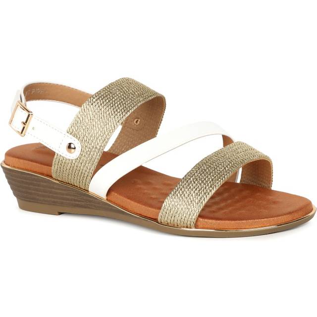 Lunar (GRS) Pippa Womens Low Wedge Sandals Colour: White/Gold, Size: 7