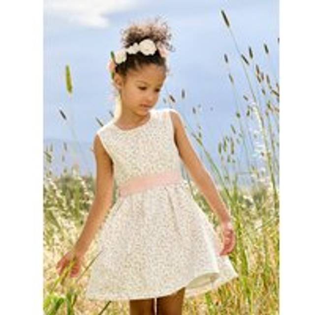 Occasion Wear Dress with Floral Print, for Girls printed white