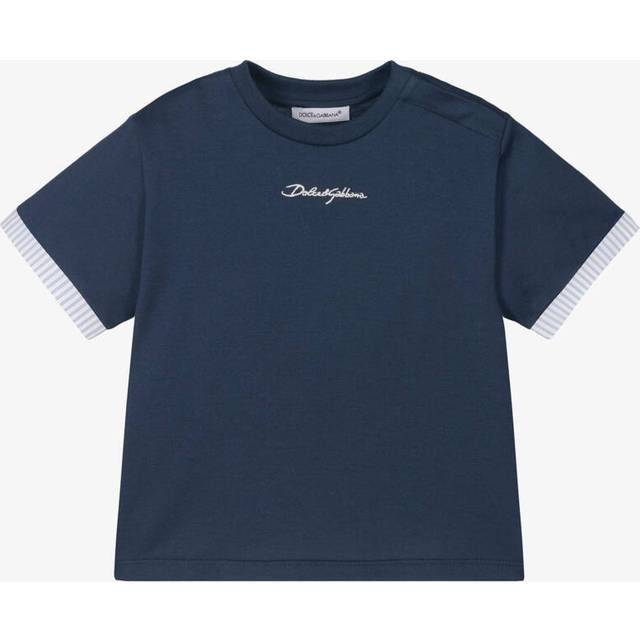 Dolce & Gabbana Baby Boys Navy Blue Script Logo Cotton T-Shirt - 6-9 month