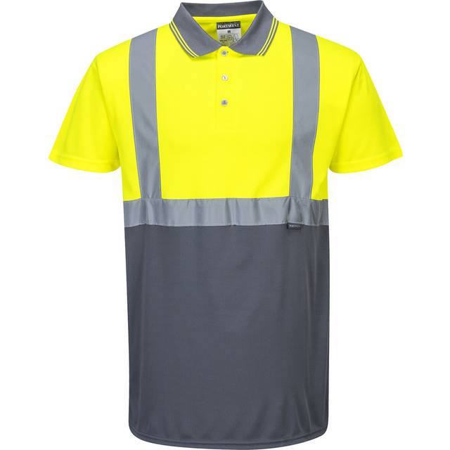 Portwest Hi-Vis Contrast Short Sleeve Polo Shirt S479 Colour: Yellow/G
