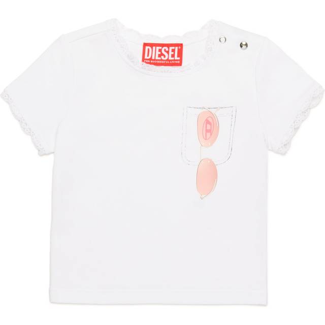 Diesel - T-shirt avec finitions en dentelle et imprimé lunettes de soleil - T-shirts et Hauts - Femme - Blanc - 24-36