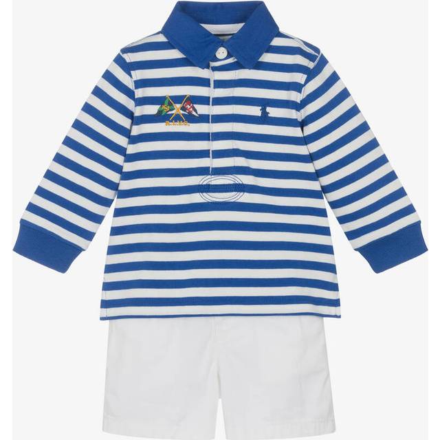 Polo Ralph Lauren Baby Boys Stripe Rugby Top And Short Set - White/Blue, Blue, Size 6 Months - 6 MONTHS
