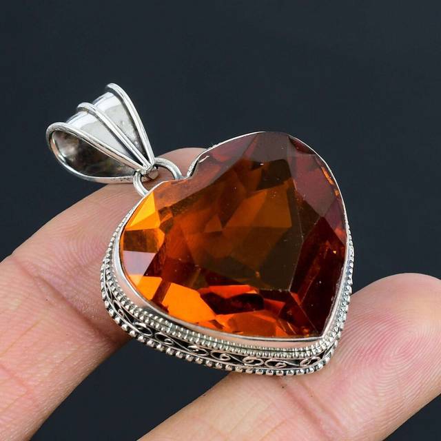 Honey Citrine Gemstone Pendant Solid 925 Sterling Silver Pendant Jewelry Gift For Unisex