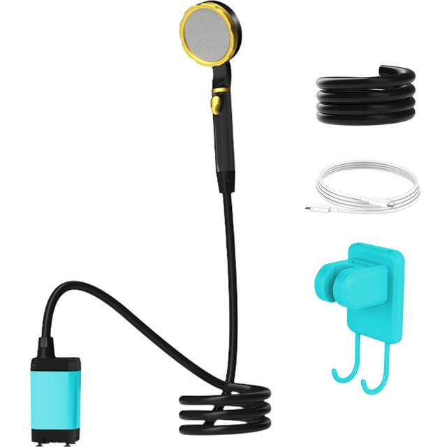 Portable Shower Electric Camping Shower with Full Digital Display of Temperature Remain Battery 2 blue
