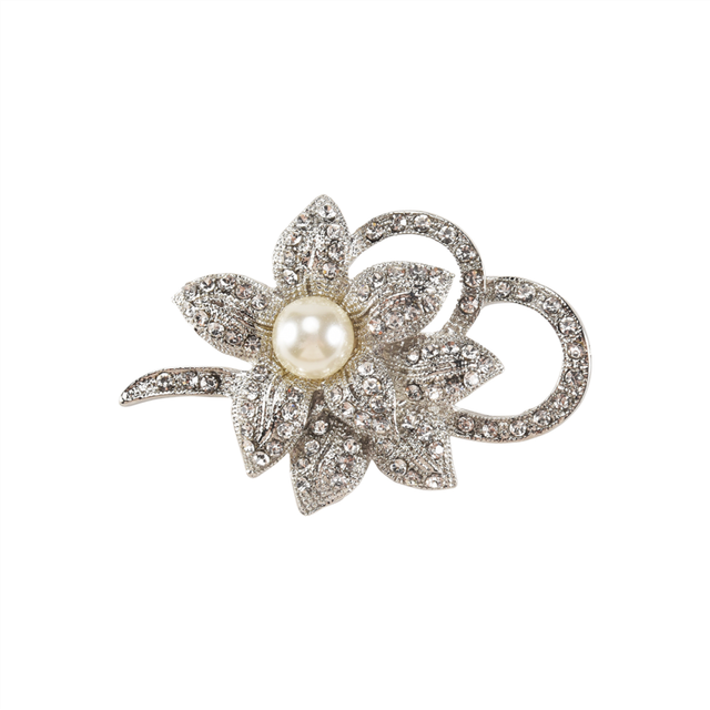 Classy Flower Brooch Pin with Shiny Created Crystal and Pearl for Christmas wedding or prom