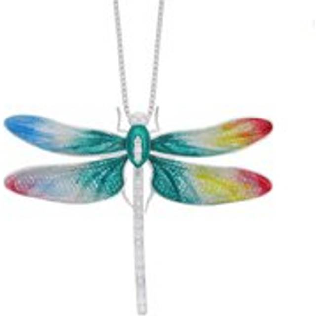 Sterling Silver Multicoloured Enamel Diamond Dragonfly Pendant