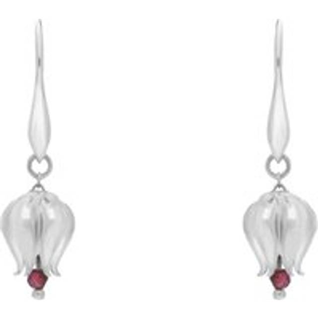 Sterling Silver Garnet Bead 3D Tulip With Bead Drop Hook Earrings