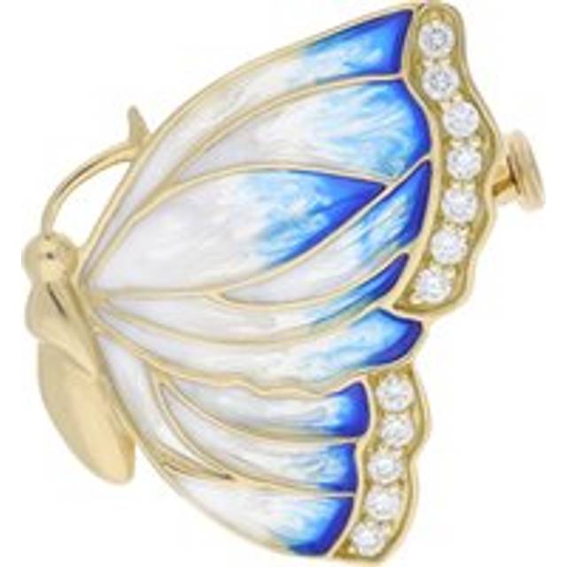 18ct Yellow Gold Blue & Grey Enamel with Diamond Butterfly Wing Brooch