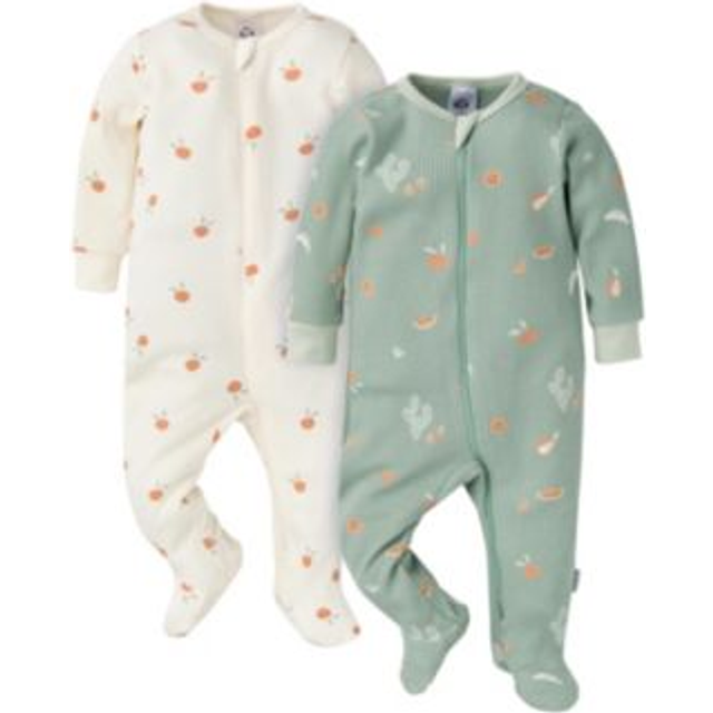 Gerber Baby Unisex 2-Pack 2-Way Zip Thermal Footed Sleep 'N Play  Desert Fruit  0-3 Months