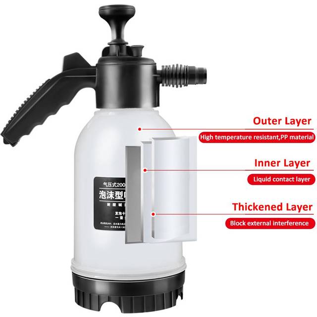 Foam Sprayer, Foaming Pump Hand Pressure Snow Foam Sprayer Water Sprayer 2L with Two Nozzle black white