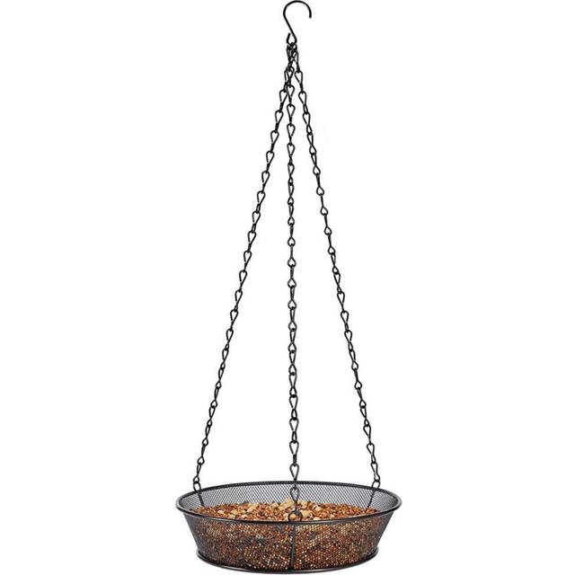 Hanging Bird Feeder Round Tray Metal Mesh Platform Seed Feeder for Outdoor Garden Decoration