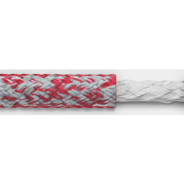 Fallina med naken splitsad Dyneema-ögla Robline Globe Pro, Robtec-kärna (HMPE), 24-flätat polyester-hölje, vit/röd, 35 meter x Ø10 mm
