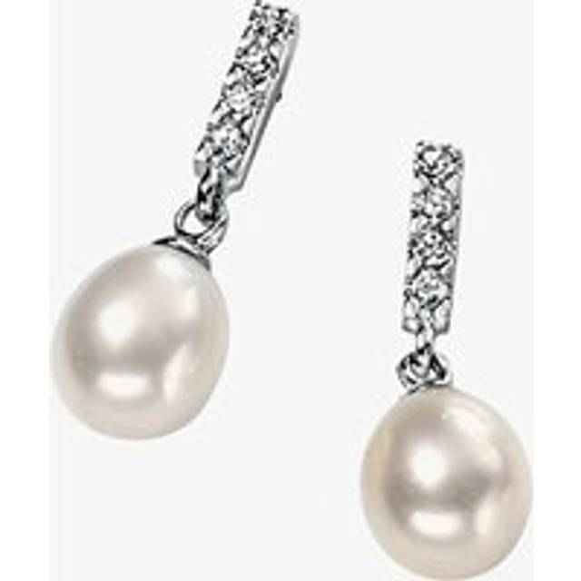 Sterling Silver Freshwater Pearl & Cubic Zirconia Drop Earrings E3385W