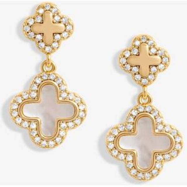 Jon  Richard Mother of Pearl Double Drop Clover Earrings, Gold