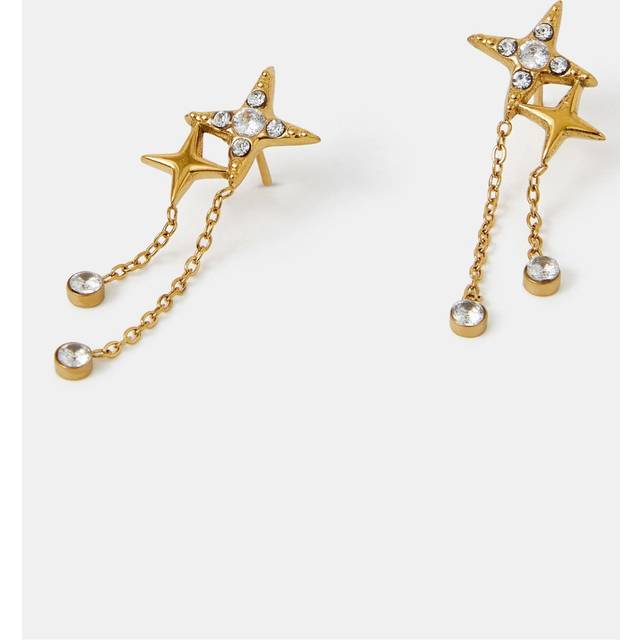 14ct Gold Sparkle Star Chain Earrings - Accessorize - One Size