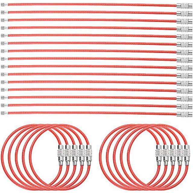 25pcs wire keychain cable 6" plastic coated 2mm stainless steel key ring red