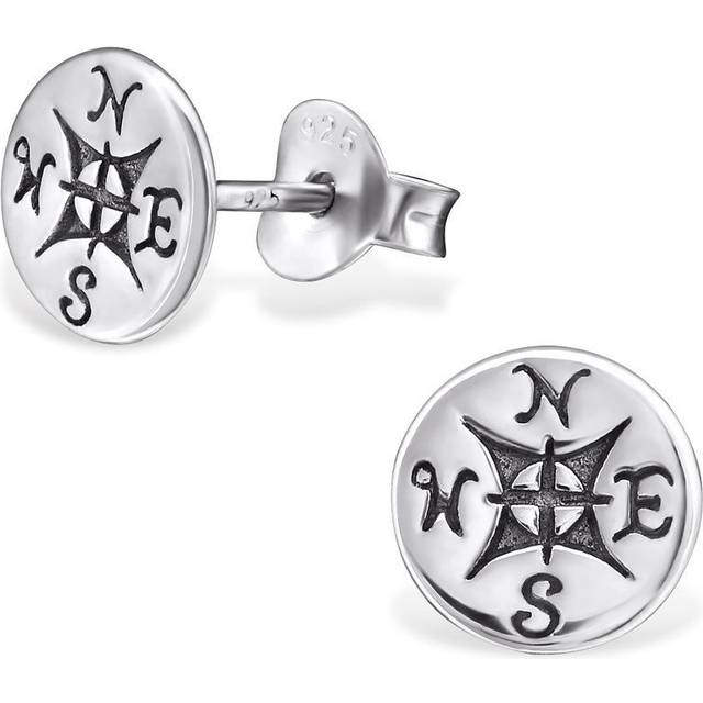 Compass genuine sterling silver disk stud earrings - uk seller