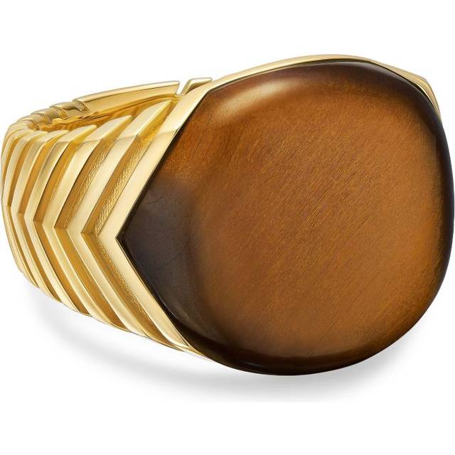 David Yurman - 18kt yellow gold chevron tiger-eye signet ring - men - 18kt Yellow Gold/Tiger eye - 10