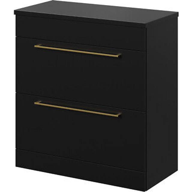 Napoli 390 Floor Standing Vanity Unit for Countertop Basins with 2 Drawers and Brushed Brass Handles | Matt Black | MDF | 800mm