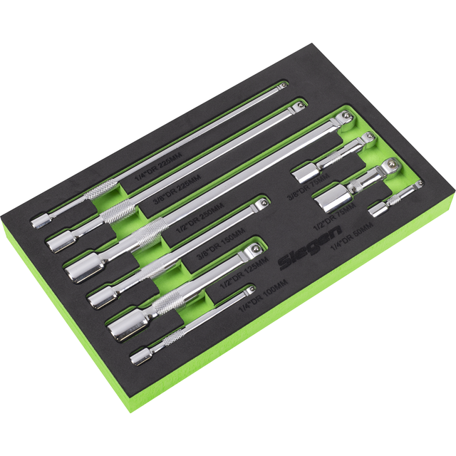 Siegen by sealey 9 piece mixed drive wobble extension bar set in eva foam s01292