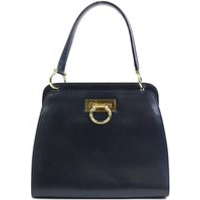 Womens Preloved Vintage Leather Top Handle Bag Wo - Navy Handbags - One Size