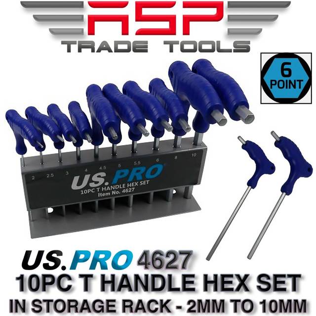 Us pro 10pc t-handle torx key set | long star wrenches t9–t50 + storage rack