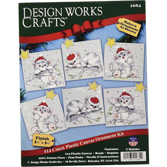 "Design Works Crafts 1684 Christmas Cats Cross Stitch Ornament Kit  3-1/2"""""""" x 3-1/2"""""""""