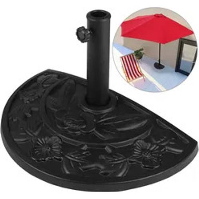 No Brand - Deuba Half-Round Semi Circle Parasol Base Stand Holder 9 kg Weight Fits Up to 5cm Pole Flower Design Sturdy & Heavy Duty Weatherproof Black