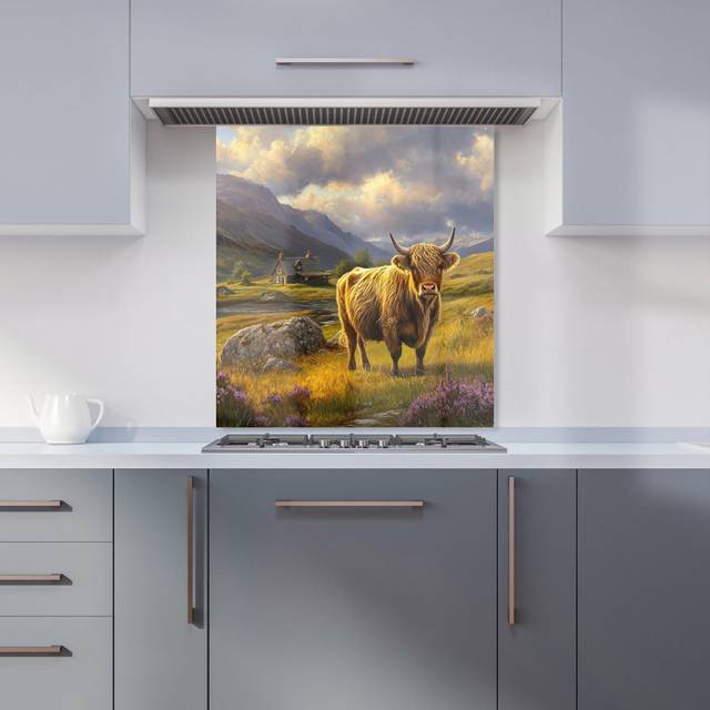 Warren Reed - Designer Springtime Highland Cow Kitchen Splashback W600Mm X H650Mm, Multi
