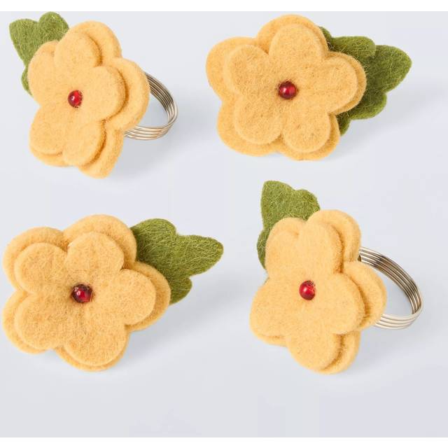 John Lewis Felt Flower Napkin Ring, Set of 4, Yellow/Green