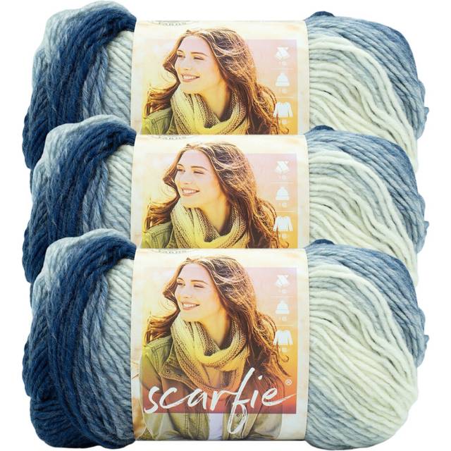 (3 Pack) Lion Brand Yarn Scarfie Yarn  Blue/Cream